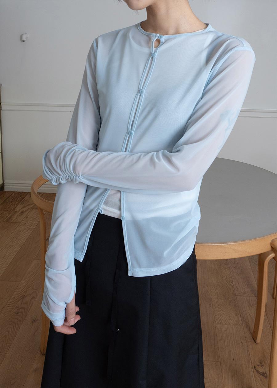 WRINKLE MESH CARDIGAN BLUE