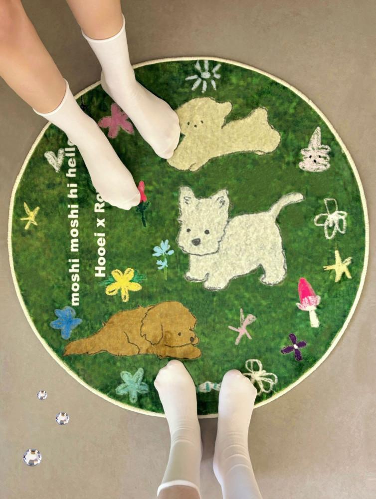 수심 Green Puppy Rug 그린 퍼피 러그 강아지 사각 원형 카펫 먼지 현관 주방