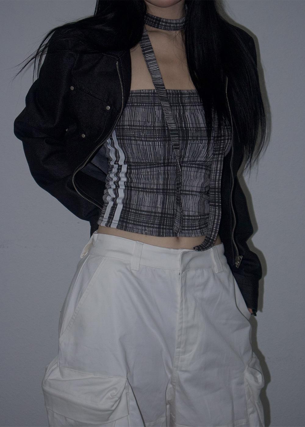 MIEL STRIPE MUFFLER SLEEVELESS TOP 2color / 미엘 스트라이프 머플러 나시 탑