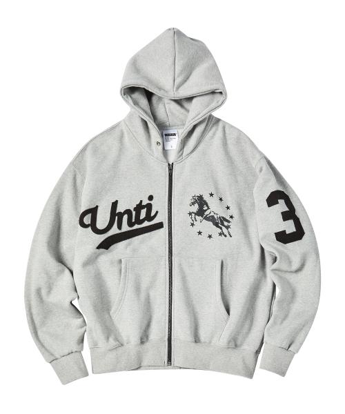 유니콘 바시티 엠블럼 후드 집업 그레이