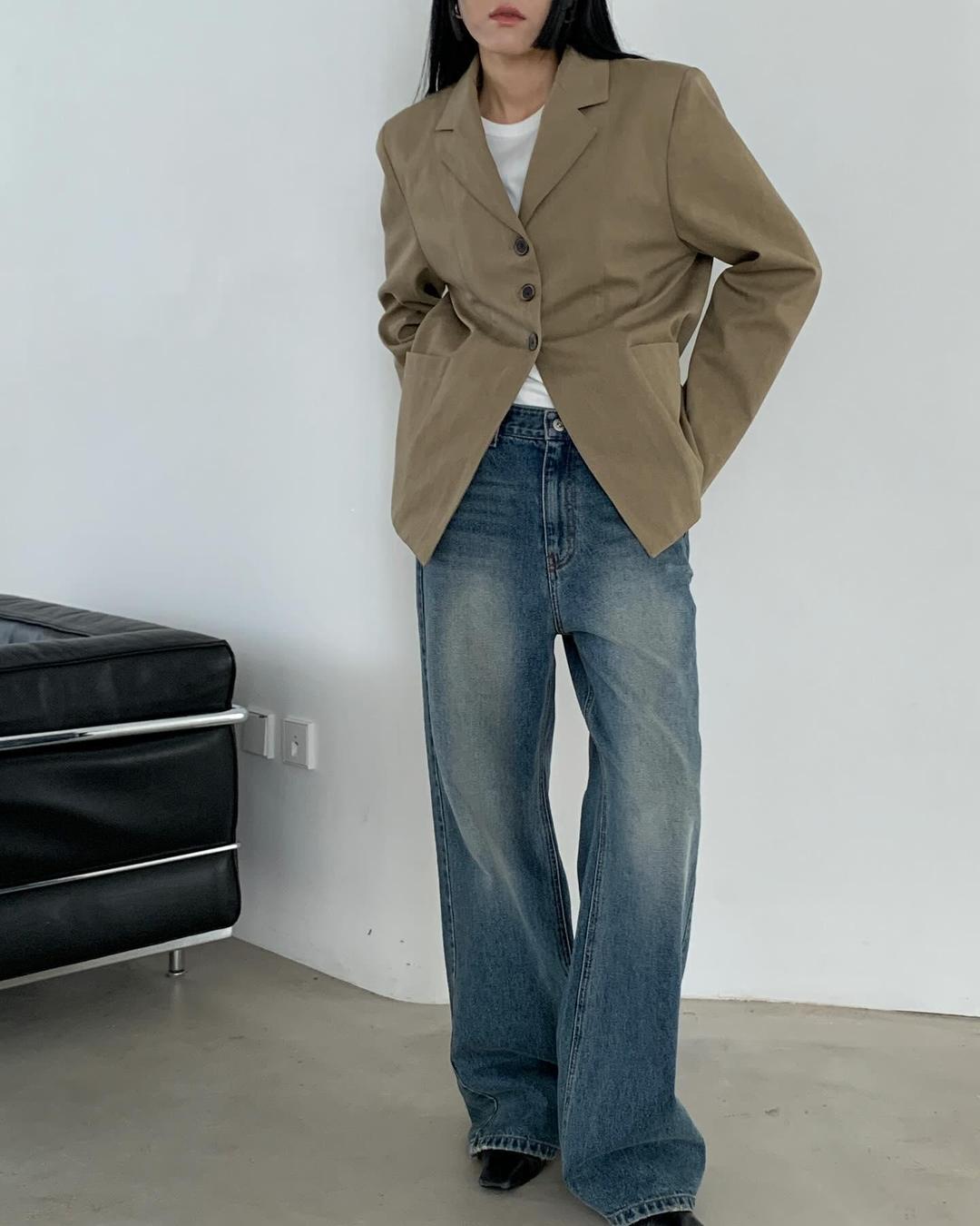 수아브 도밍고 와이드 여성 데님 중청 가을 루즈핏 청바지