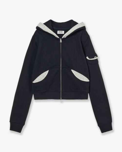 ROUND POCKET HOODIE ZIP UP [NAVY]