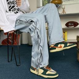 Side rope strap. 2 Color denim pants (7945)