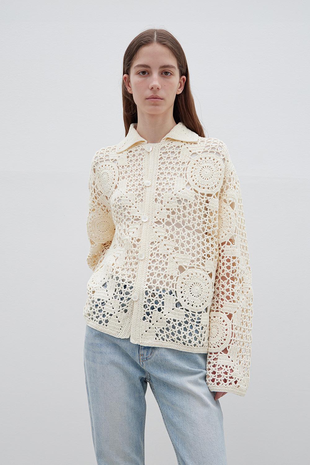 Crochet Hand Knit Cardigan - Off White