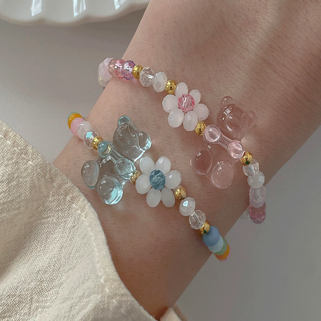 *인스타인기* 하리보 베어 플라워 비즈 밴딩 팔찌 (2color)