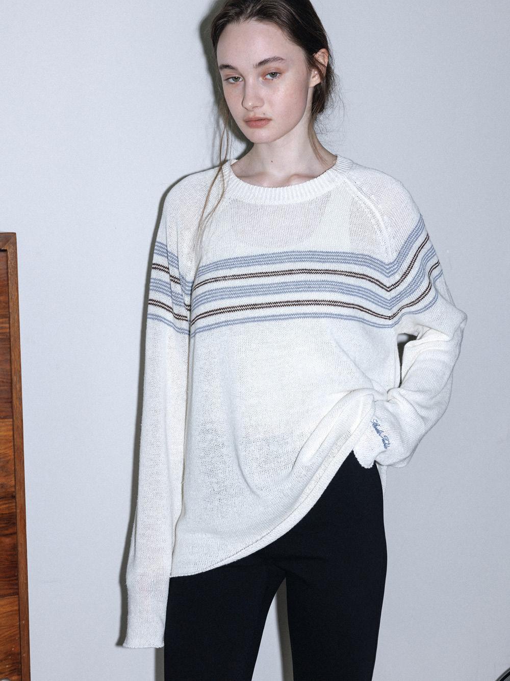 STRIPE LONGSLEEVE SUMMER KNIT, IVORY