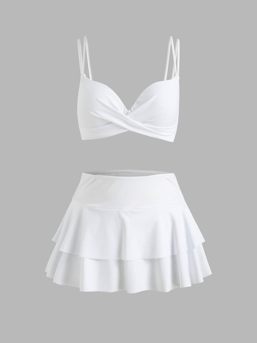 2pack Solid Push Up Bikini Top With Beach Skirt