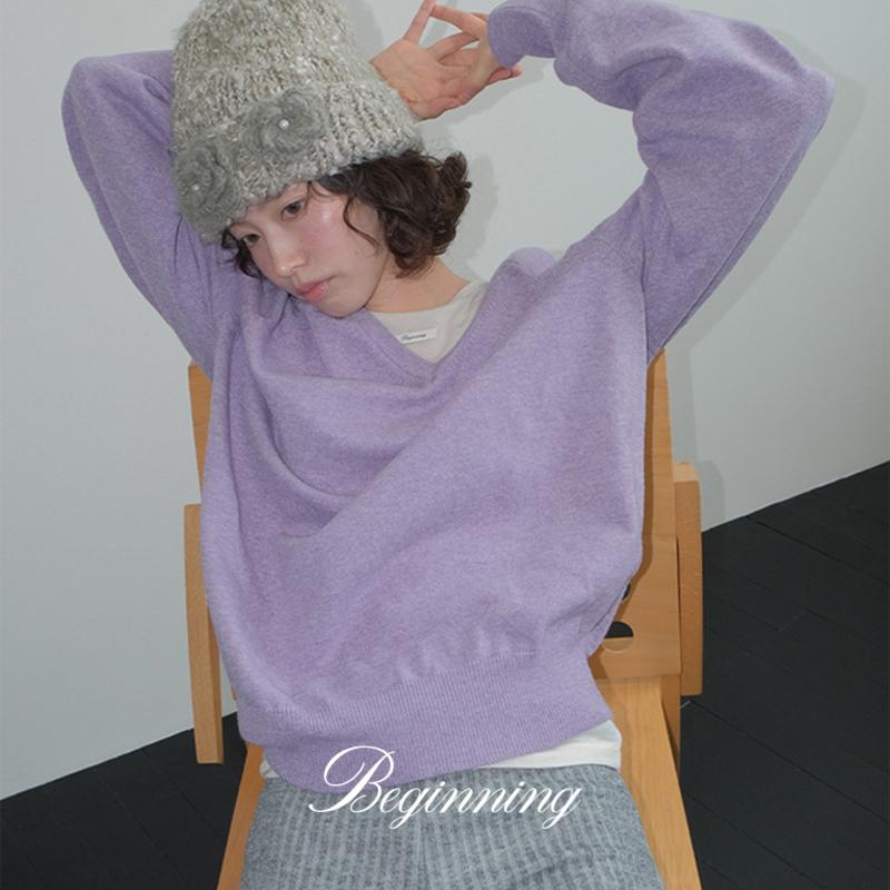 프롬비기닝 [직잭팟 특가][🏆니트 1위] [오늘배송][MADE]루즈 자수브이넥니트 (9color) (하객룩 가디건 레이어드 니트 레이어드티 브이넥니트 하객 이너티 출근룩 브이넥)