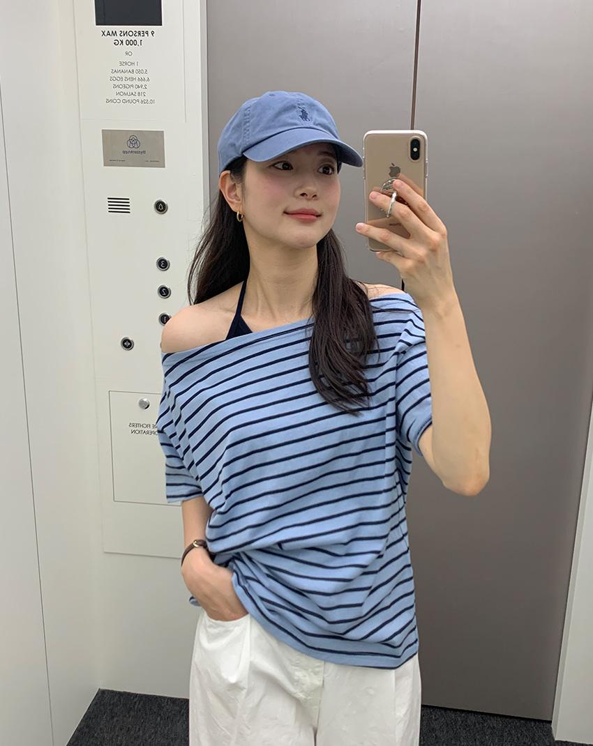 뉴이 스트라이프 언발오프숄더 반팔티 3color!