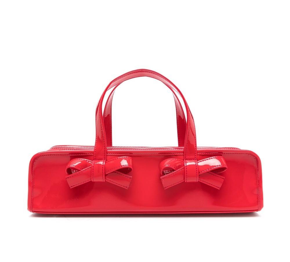 [일시품절]꼼데가르송 걸 보우 플루트 페이턴트 피니시 리본 토트백 레드 블랙 가방 아오야마x