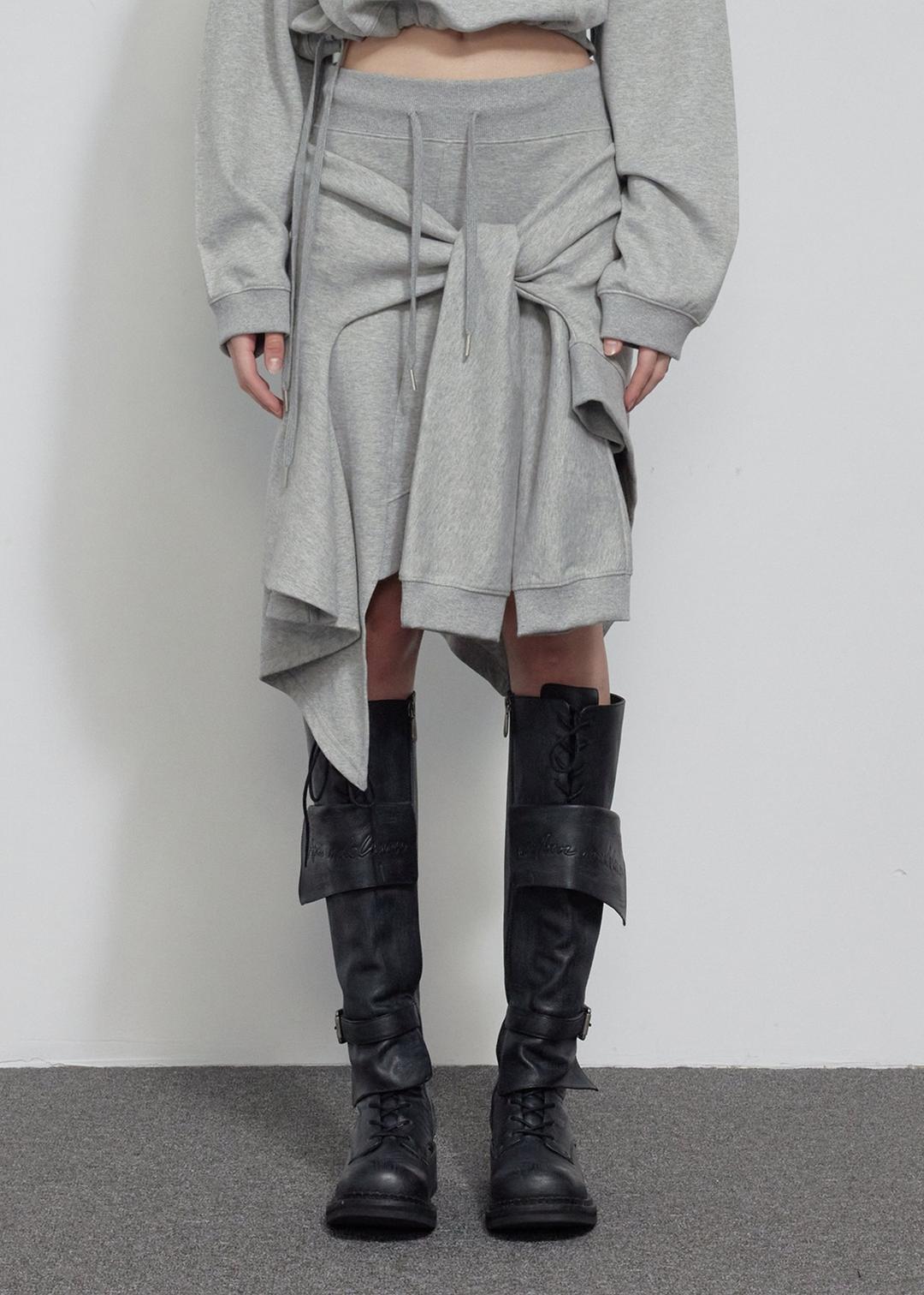 UNBALANCED FLOW SWEAT SKIRT, MELANGE GRAY