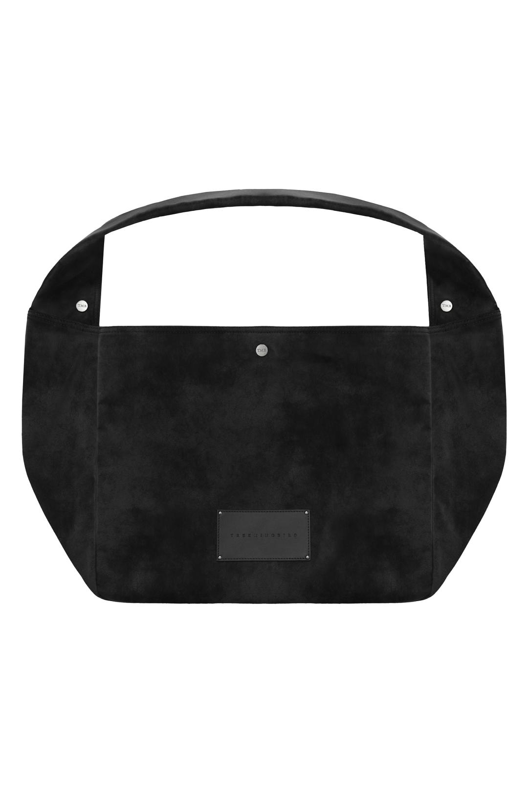 Suede Matte Leather Wide Big Bag [ Black ]