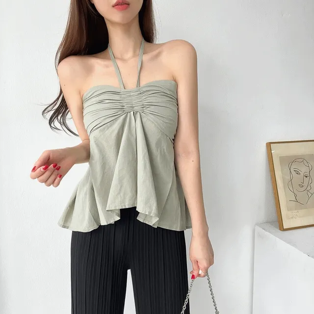(당일출고) 투웨이 홀터넥 리본 스모크 셔링 탑 나시 블라우스 2color