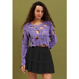 Flock Dot Tiered Ruffle Mini Skirt in Black