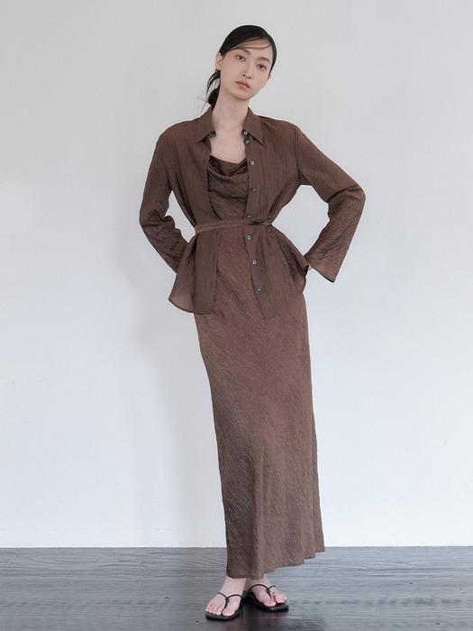 PLEAT DRAPE SLIM ONE-PIECE_CHOCO BROWN