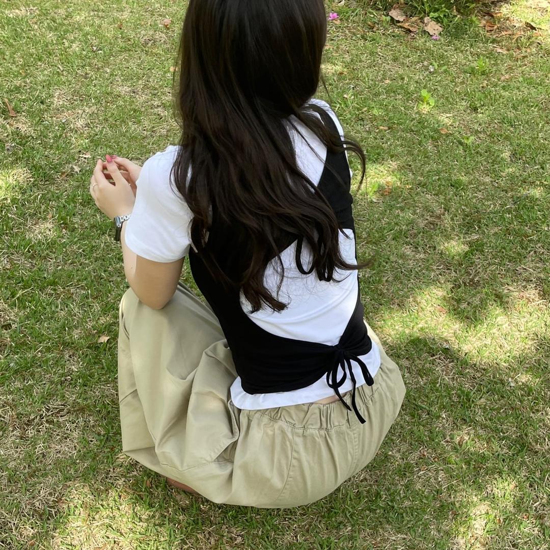 도스밀 백 트임 리본 레이어드 탑 나시(3color)