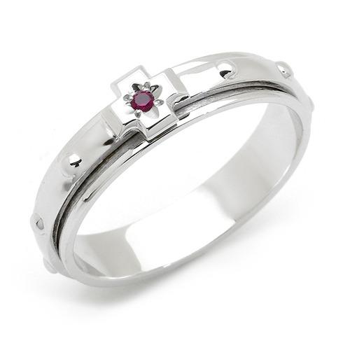 실버 젬마 루비 심플 회전 묵주반지