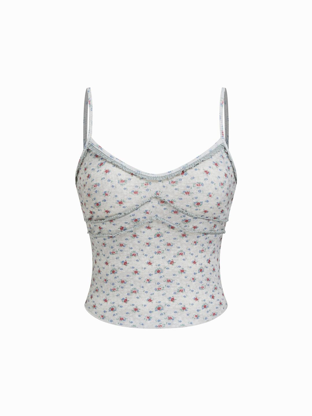 Sweetheart Floral Lettuce Trim Cami Top