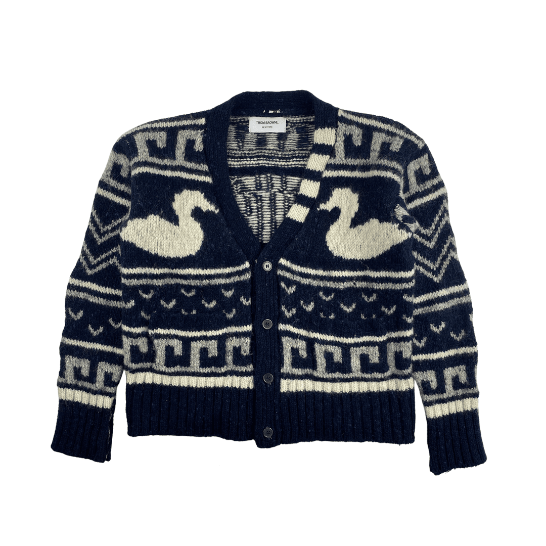 MARKED EU — Thom Browne Blue Duck Knit Cardigan