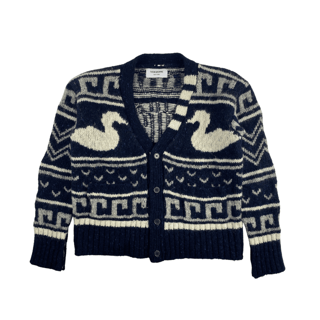 MARKED EU — Thom Browne Blue Duck Knit Cardigan