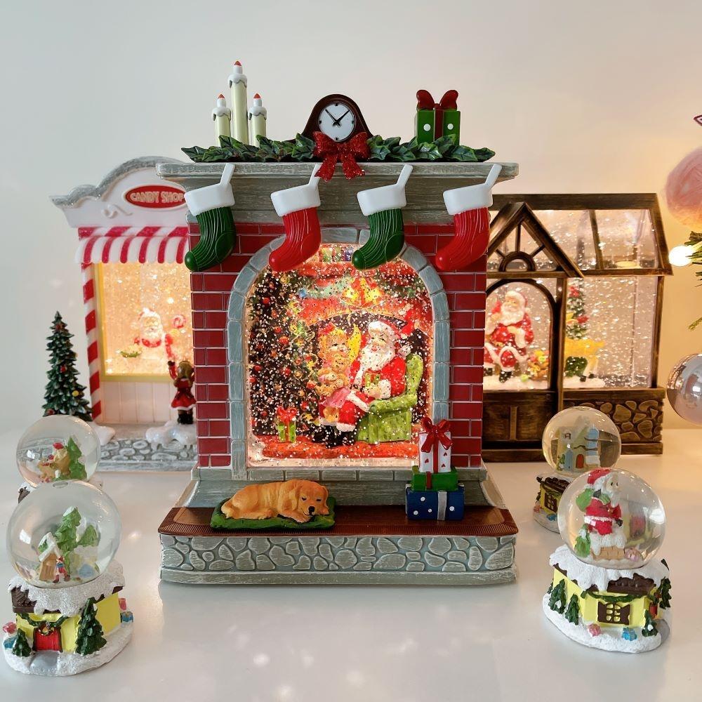 레드 벽난로 크리스마스 오르골 빈티지 스노우볼