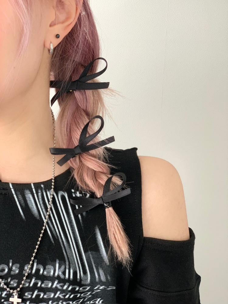 3개 1set 공단 새틴 미니 리본핀 블랙핑크 제니 헤어핀