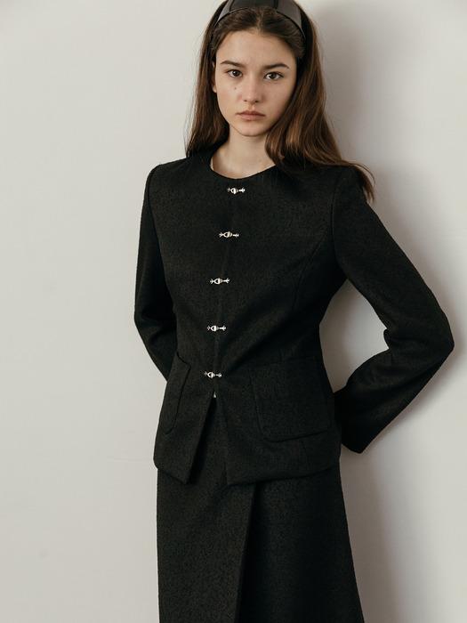 BUCKLE TWEED JACKET_BLACK