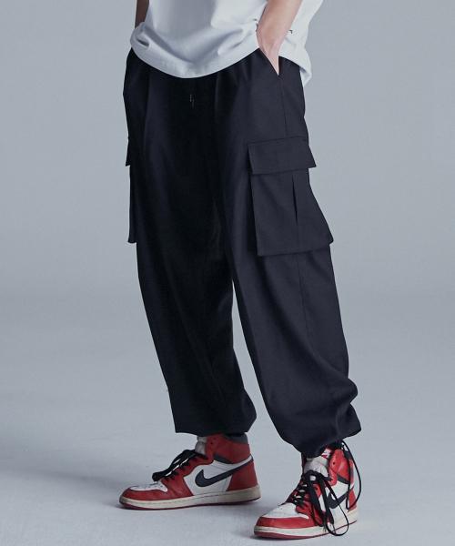 Wide String Cargo Slacks Pants Black