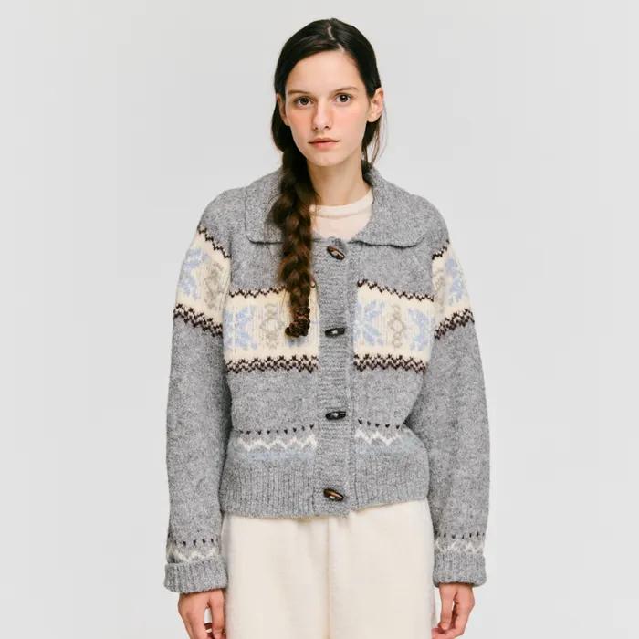 snowflake jacquard knit cardigan - grey