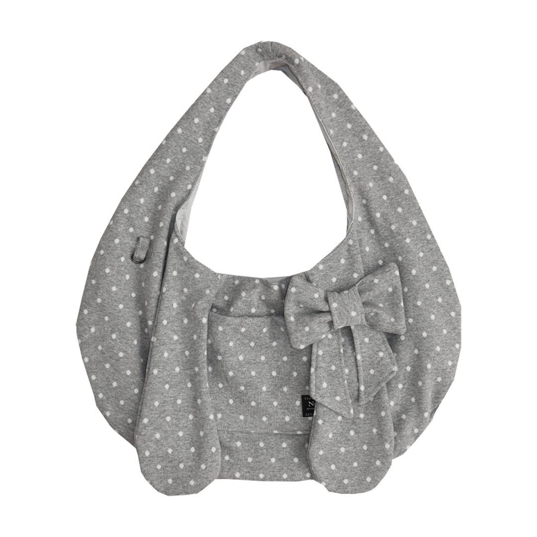 Bunny Ribbon Hobo Bag _ Grey Polka Dot