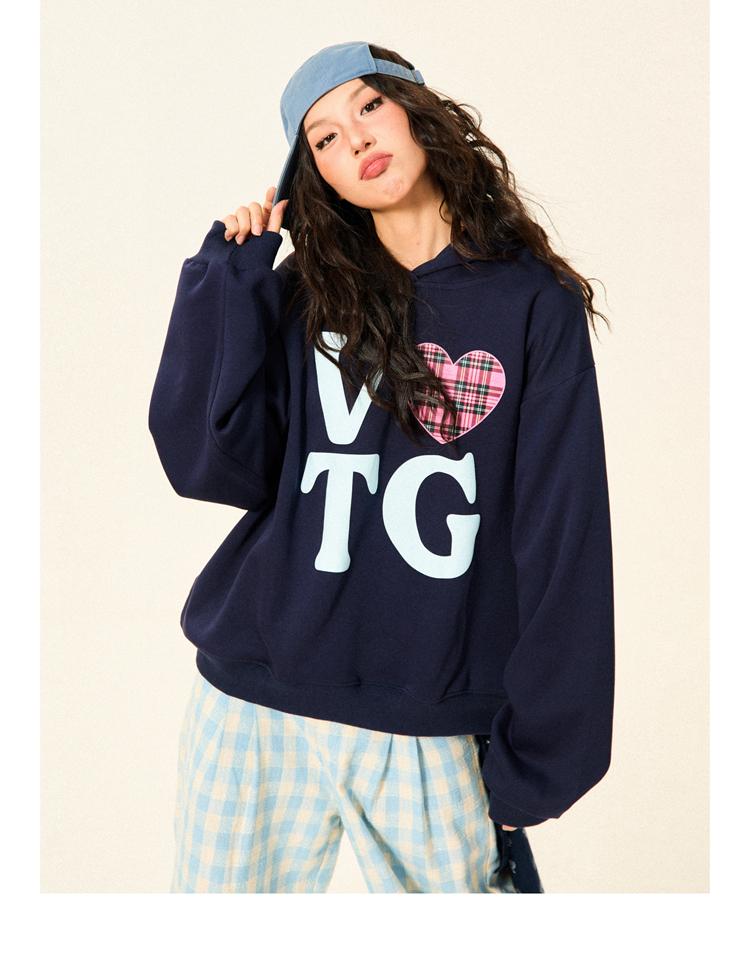 YOUNG STAGE Retro Love Letter Patch Hoodie Sweatshirt (2color)
