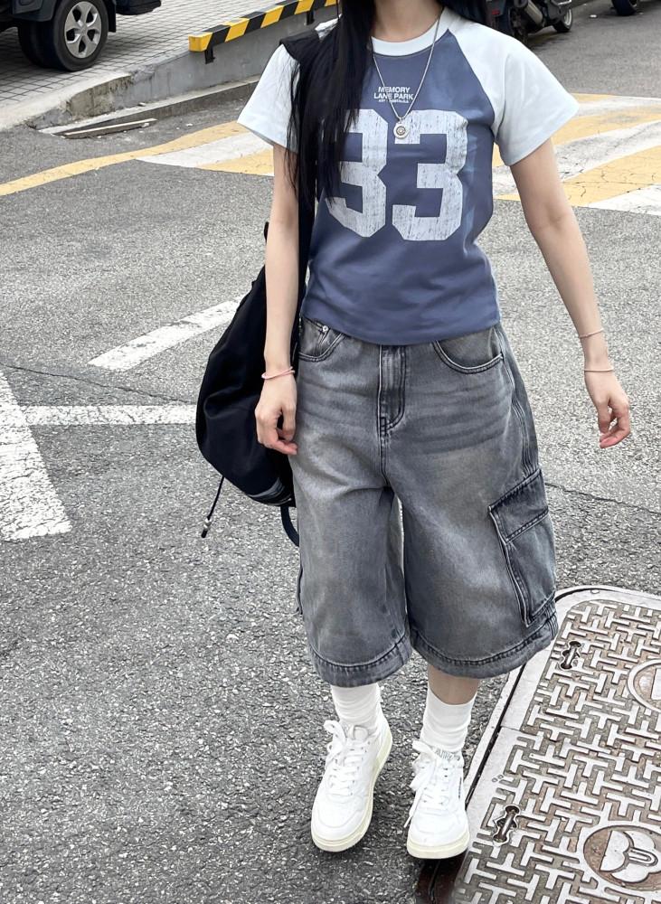 [히니츠키] 남녀공용 투웨이 버뮤다 지퍼 카고 와이드 데님팬츠(2color)