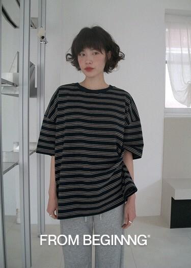 프롬비기닝 [MADE]스터닝 하프 스트라이프 티 (3color) (반팔 티셔츠 스트라이프 여름 스트라이프티 기본티 출근룩 오버핏반팔 오피스룩 상의)