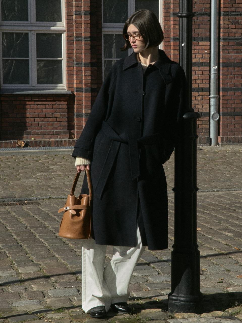 Cashmere Balmacaan Handmade Coat Navy