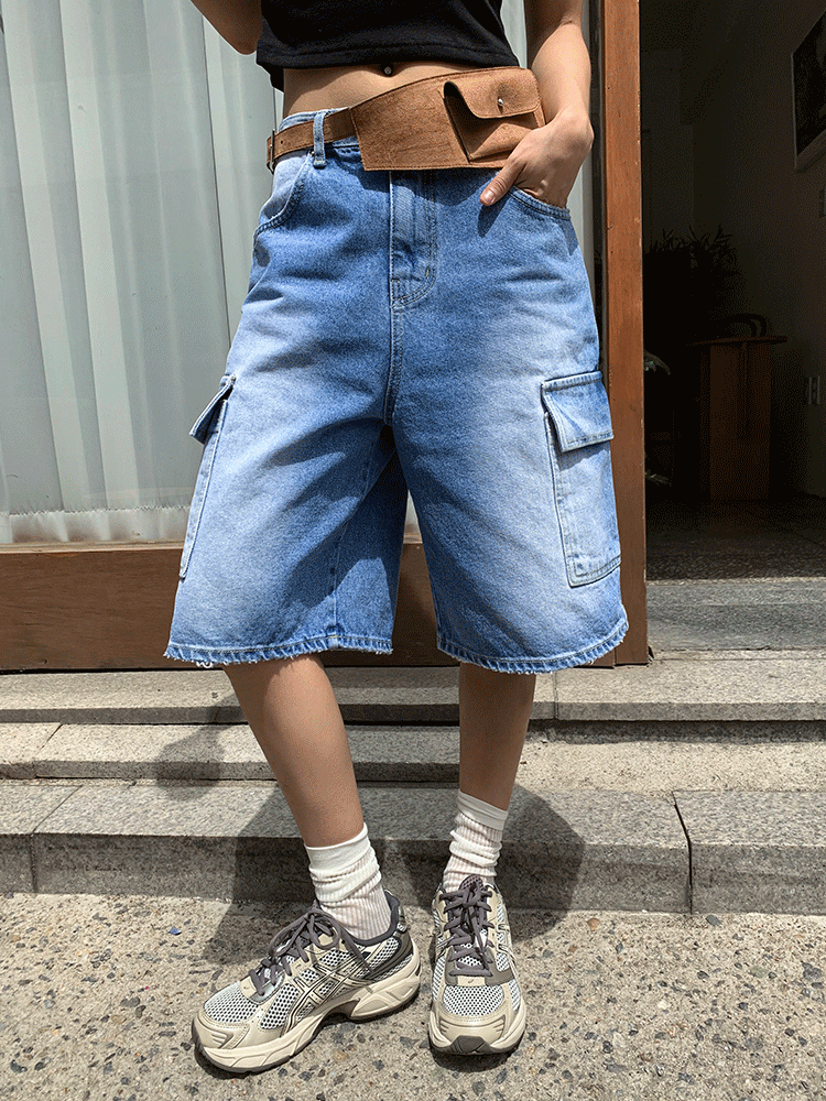 하이리밋 페리 카고 포켓 5부 데님 버뮤다 팬츠
