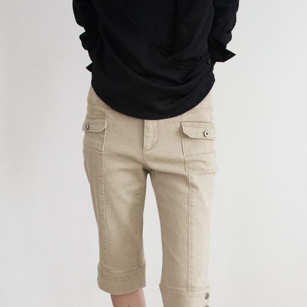 Capri Button Cotton Pants (Beige/2size)