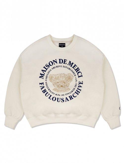 [기모선택]우먼즈 크롭 베어프렌즈 엠보자수 맨투맨 크림네이비(FCB3TS355W)