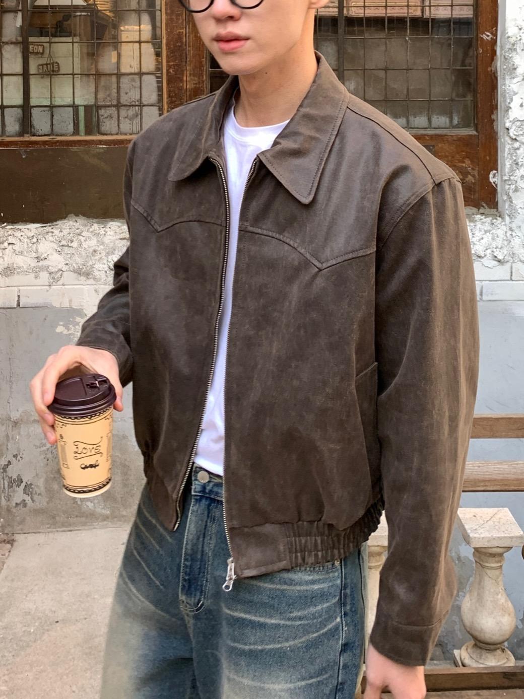 M. Hei Western Crack Leather Jakcet