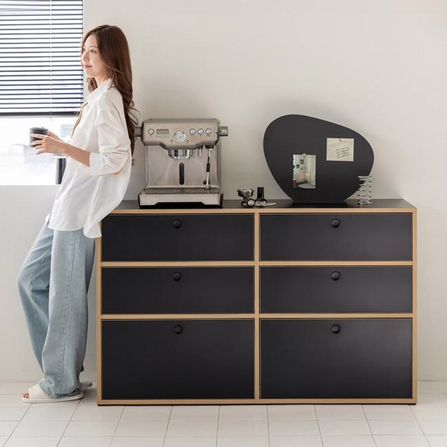 카비 3단 와이드 서랍장 다용도 수납장 블랙