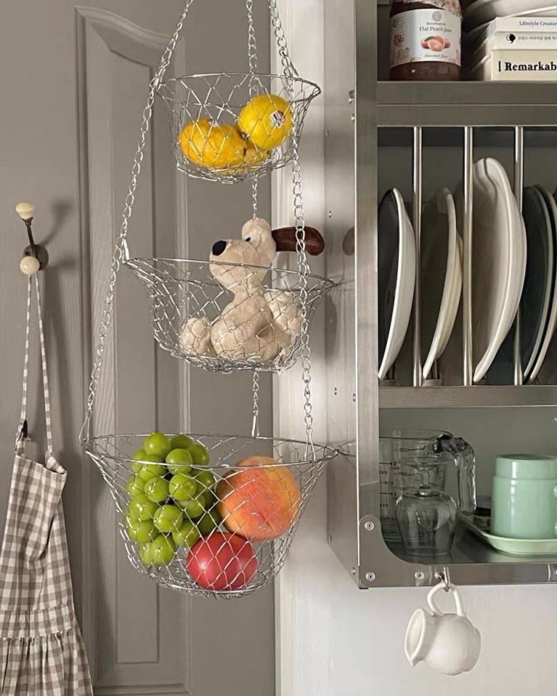3단 스테인리스 과일 바구니 인테리어 주방 야채 수납