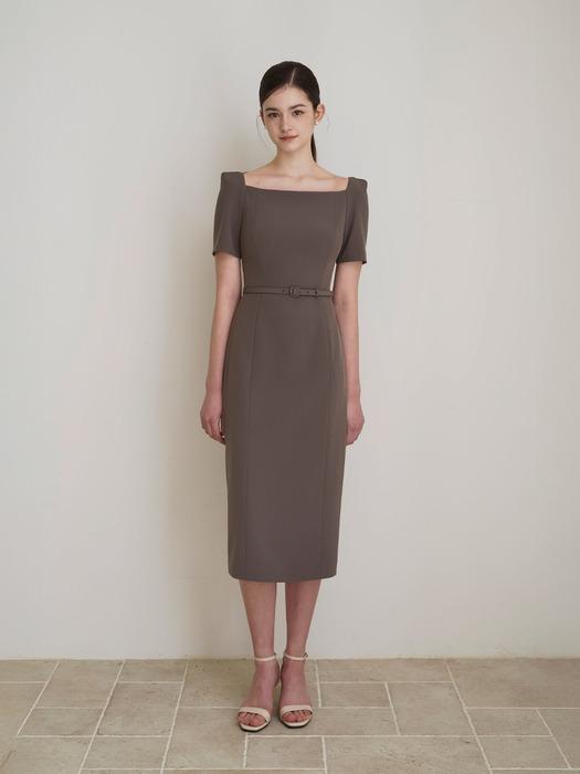 VICTORIA square neck h-line dress_MOCHA