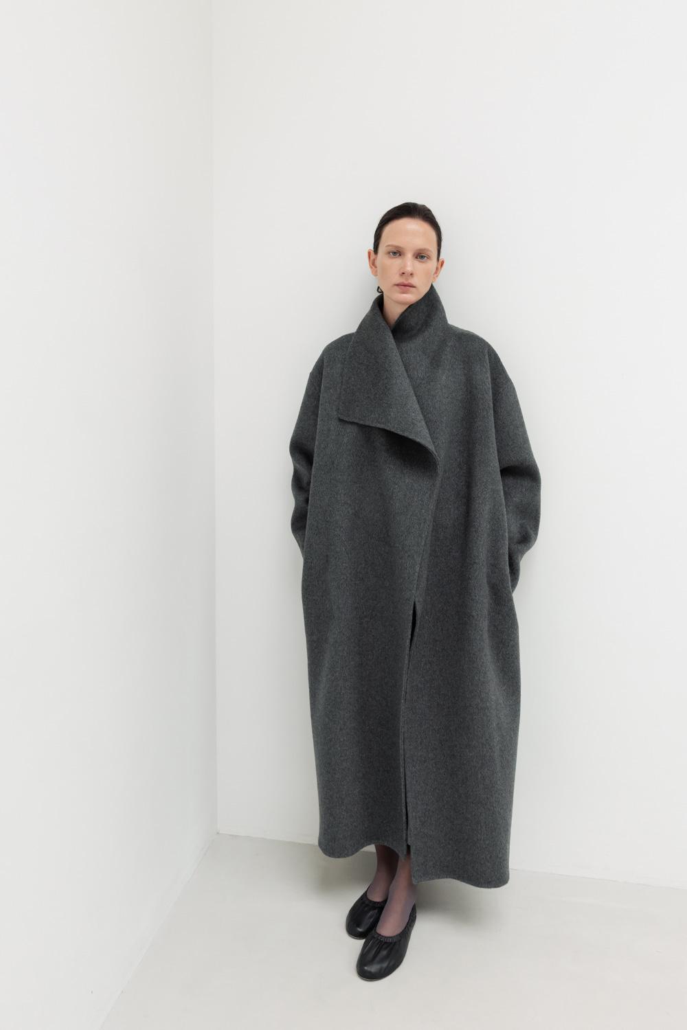 Drape Neck Coat_Charcoal
