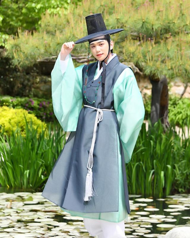 한복남 [한복대여] 캐릭터한복 남자한복 선비한복 녹색 시스루 쾌자 한복대여