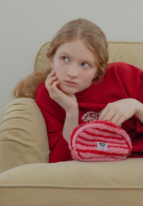 패턴 핸디 파우치 (스트라이프 레드)