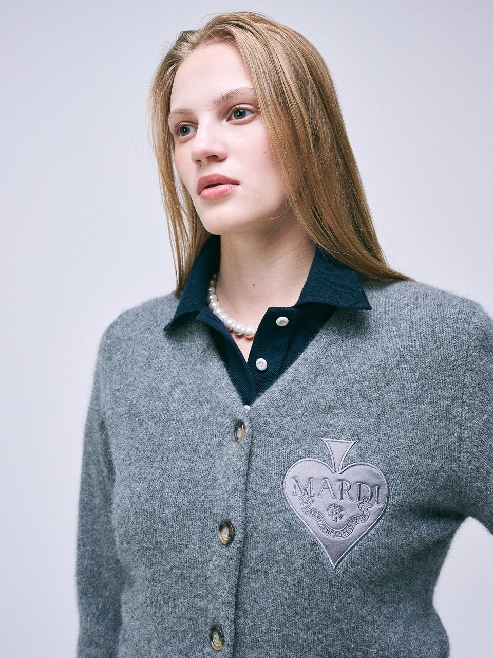RACCOON BLENDED CARDIGAN V NECK SPADE_GREY