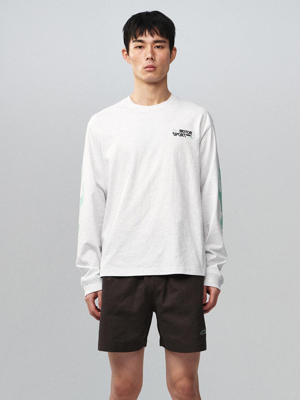 Racing Long Sleeve T-Shirt Melange White