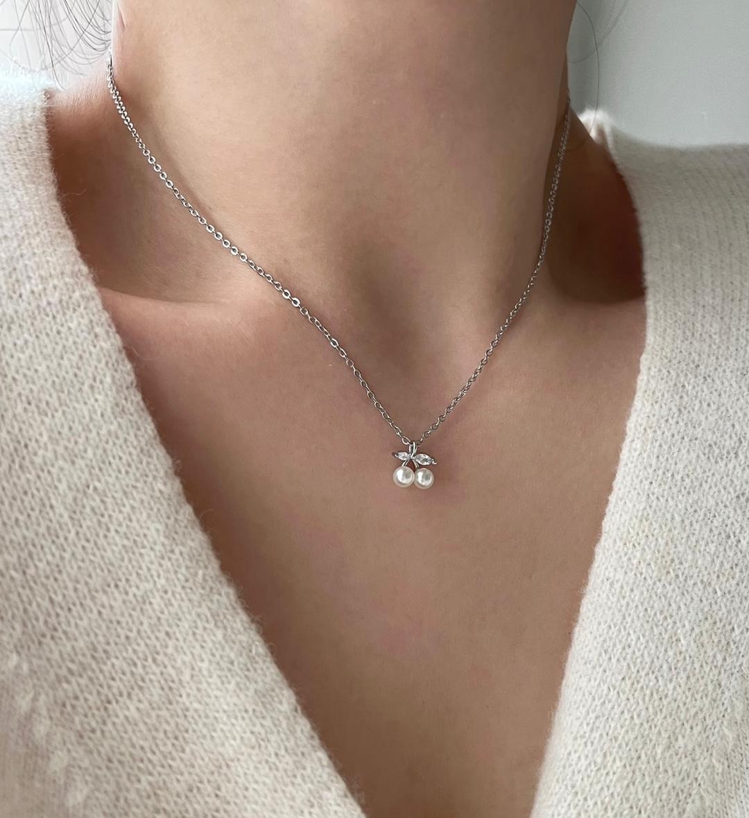 silver 925 은 체리 하이틴 진주 청순 웨딩 하객 목걸이