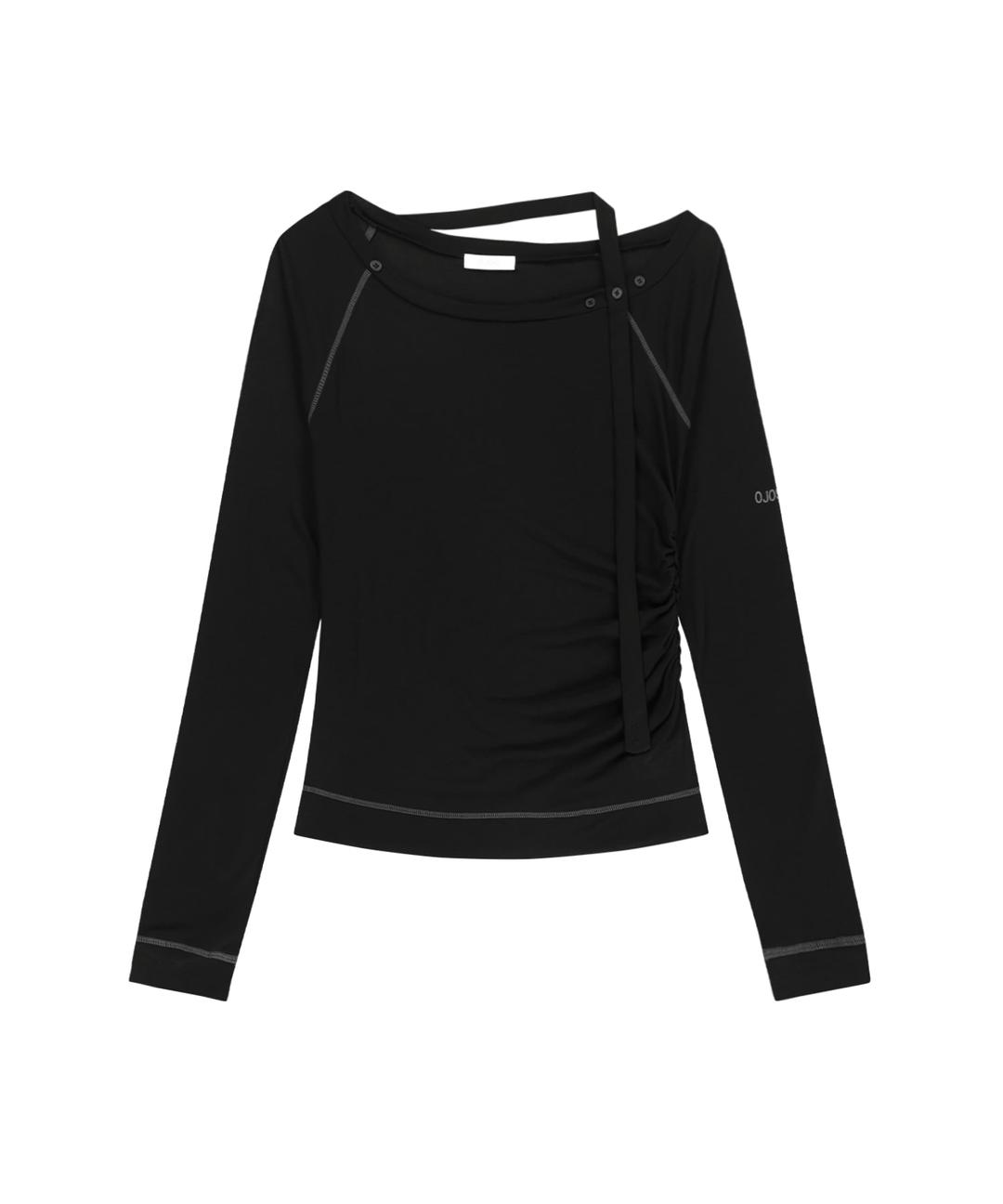 Asym Shoulder Scarf Long Sleeve / Black