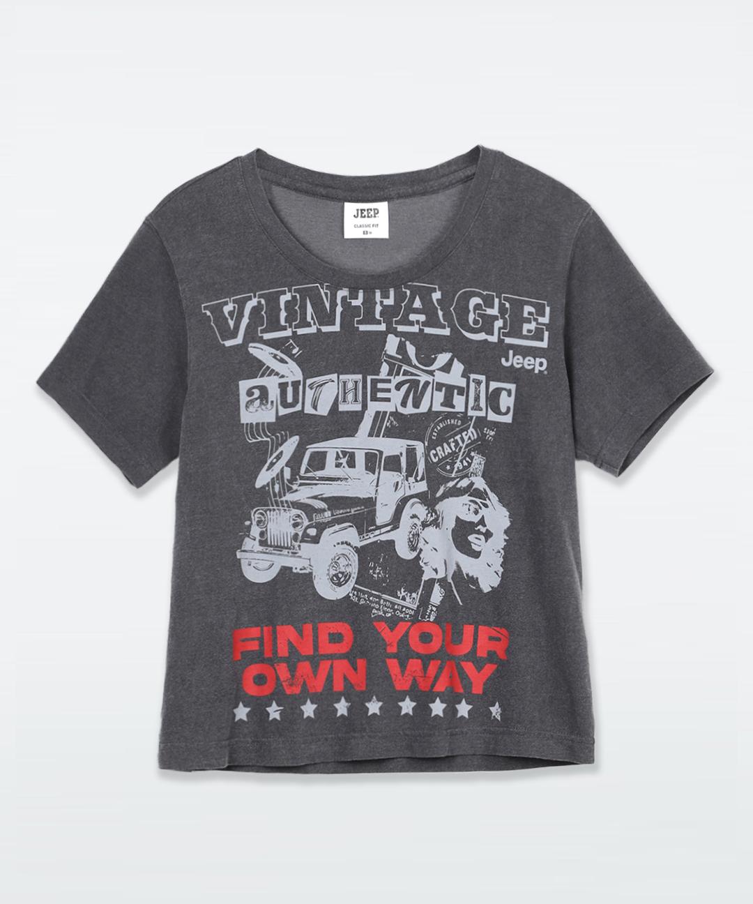 Women Vintage Collage Washing T-Shirts (JP3TSF222DG)