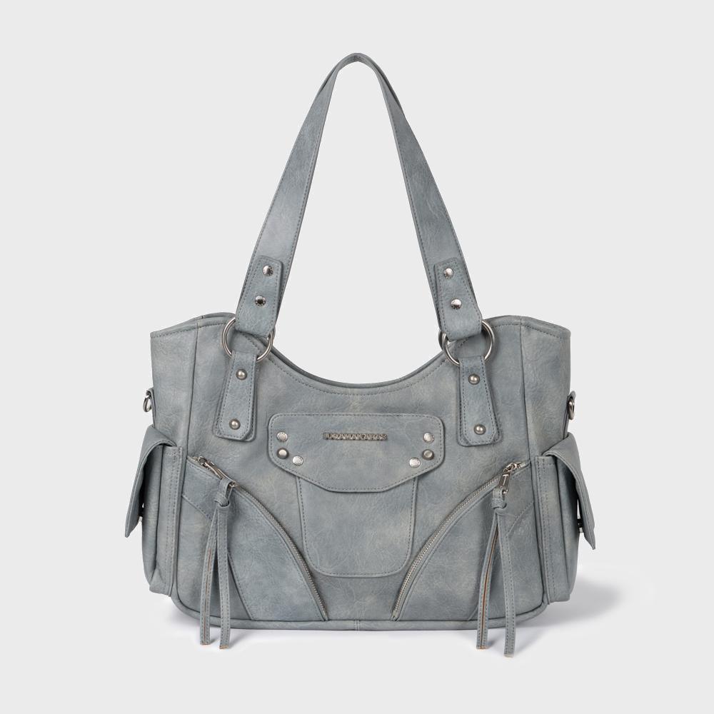 Studded Leather Shoulder Bag (Sky Blue)